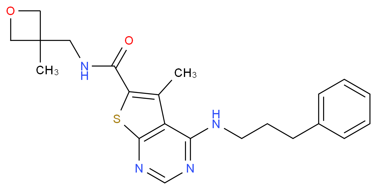 5-methyl-N-[(3-methyl-3-oxetanyl)methyl]-4-[(3-phenylpropyl)amino]thieno[2,3-d]pyrimidine-6-carboxamide_分子结构_CAS_)
