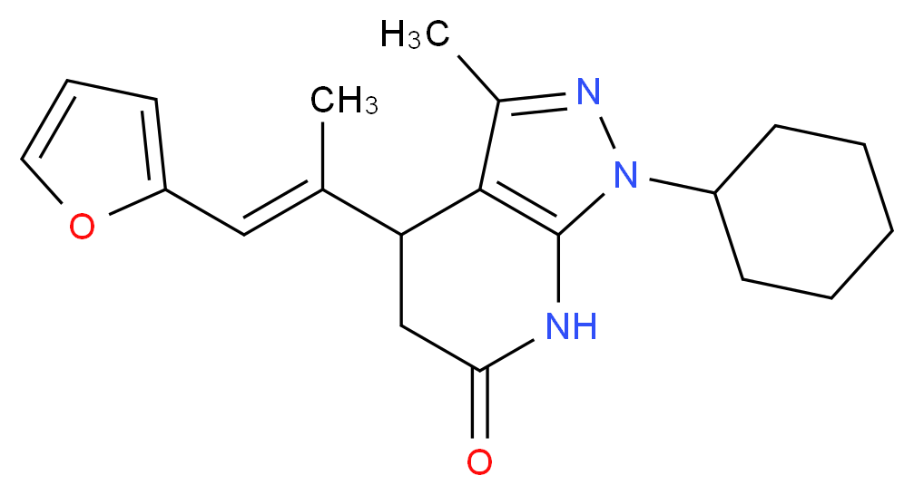 1-cyclohexyl-4-[(E)-2-(2-furyl)-1-methylvinyl]-3-methyl-1,4,5,7-tetrahydro-6H-pyrazolo[3,4-b]pyridin-6-one_分子结构_CAS_)
