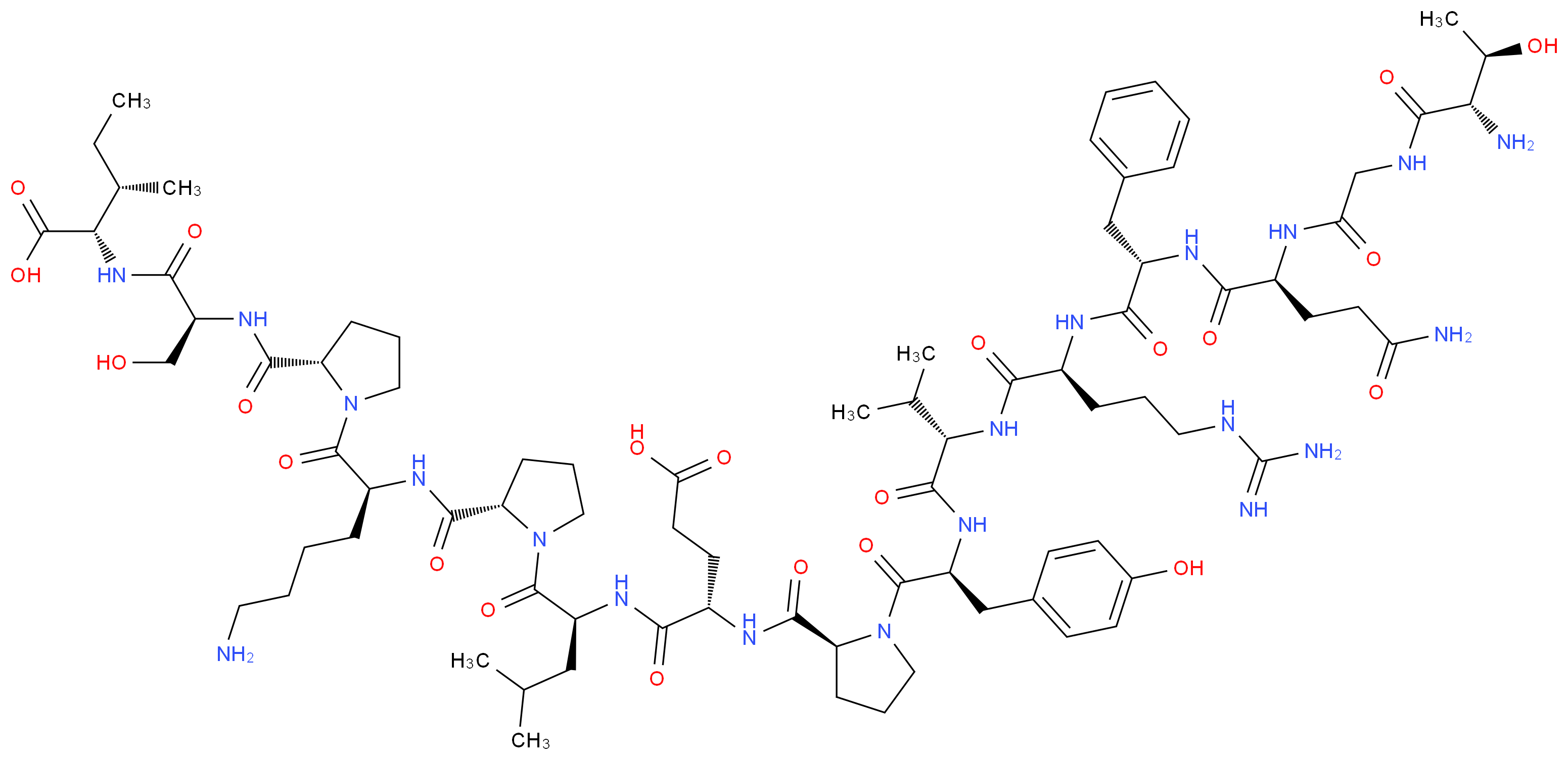 (2S,3S)-2-[(2S)-2-{[(2S)-1-[(2S)-6-amino-2-{[(2S)-1-[(2S)-2-[(2S)-2-{[(2S)-1-[(2S)-2-[(2S)-2-[(2S)-2-[(2S)-2-[(2S)-2-{2-[(2S,3R)-2-amino-3-hydroxybutanamido]acetamido}-4-carbamoylbutanamido]-3-phenylpropanamido]-5-carbamimidamidopentanamido]-3-methylbutanamido]-3-(4-hydroxyphenyl)propanoyl]pyrrolidin-2-yl]formamido}-4-carboxybutanamido]-4-methylpentanoyl]pyrrolidin-2-yl]formamido}hexanoyl]pyrrolidin-2-yl]formamido}-3-hydroxypropanamido]-3-methylpentanoic acid_分子结构_CAS_145204-53-1