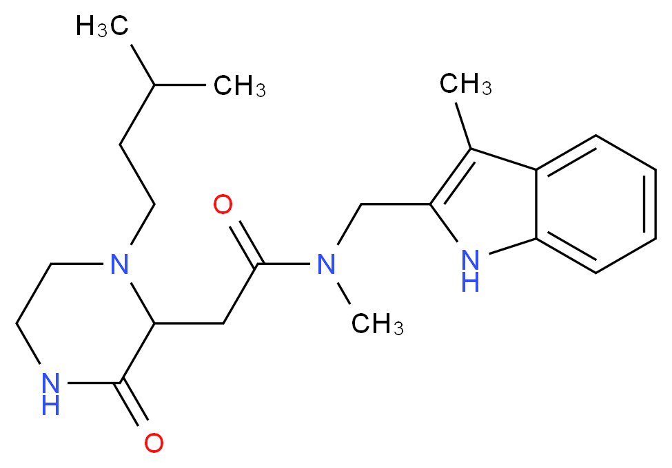 N-methyl-2-[1-(3-methylbutyl)-3-oxo-2-piperazinyl]-N-[(3-methyl-1H-indol-2-yl)methyl]acetamide_分子结构_CAS_)