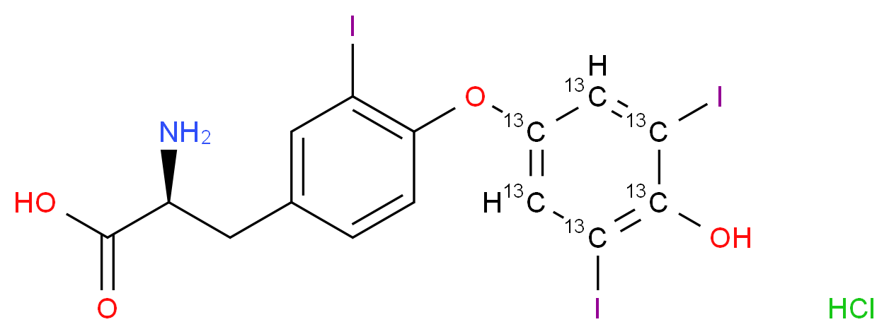 3,3′,5′-三碘甲状腺氨酸-二碘苯基-13C6（反 T3） 盐酸盐_分子结构_CAS_1217676-14-6)