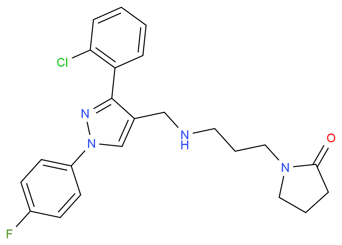 1-[3-({[3-(2-chlorophenyl)-1-(4-fluorophenyl)-1H-pyrazol-4-yl]methyl}amino)propyl]-2-pyrrolidinone_分子结构_CAS_)
