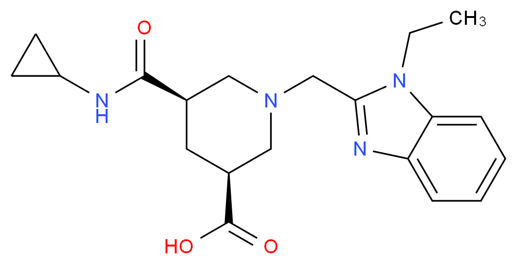 (3S*,5R*)-5-[(cyclopropylamino)carbonyl]-1-[(1-ethyl-1H-benzimidazol-2-yl)methyl]-3-piperidinecarboxylic acid_分子结构_CAS_)