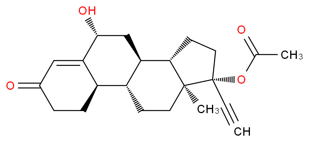 (1S,2R,8R,10R,11S,14R,15S)-14-ethynyl-8-hydroxy-15-methyl-5-oxotetracyclo[8.7.0.0<sup>2</sup>,<sup>7</sup>.0<sup>1</sup><sup>1</sup>,<sup>1</sup><sup>5</sup>]heptadec-6-en-14-yl acetate_分子结构_CAS_6856-27-5