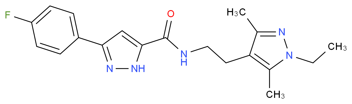 N-[2-(1-ethyl-3,5-dimethyl-1H-pyrazol-4-yl)ethyl]-3-(4-fluorophenyl)-1H-pyrazole-5-carboxamide_分子结构_CAS_)