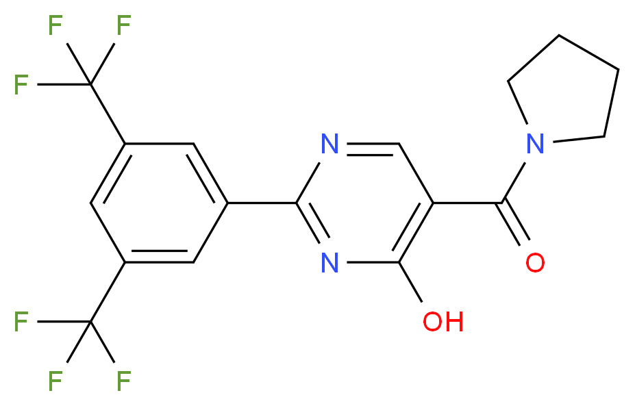 2-[3,5-bis(trifluoromethyl)phenyl]-5-(pyrrolidin-1-ylcarbonyl)pyrimidin-4-ol_分子结构_CAS_)