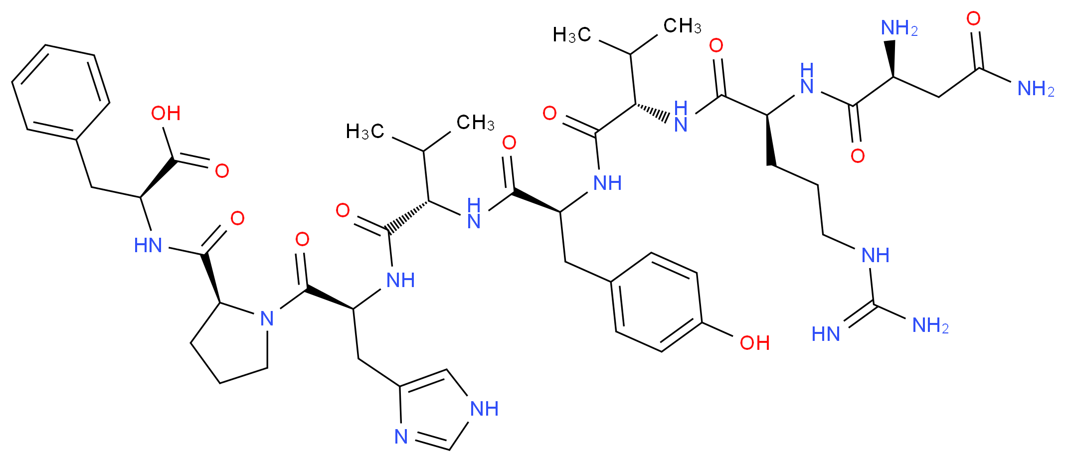 (2S)-2-{[(2S)-1-[(2S)-2-[(2S)-2-[(2S)-2-[(2S)-2-[(2S)-2-[(2S)-2-amino-3-carbamoylpropanamido]-5-carbamimidamidopentanamido]-3-methylbutanamido]-3-(4-hydroxyphenyl)propanamido]-3-methylbutanamido]-3-(1H-imidazol-4-yl)propanoyl]pyrrolidin-2-yl]formamido}-3-phenylpropanoic acid_分子结构_CAS_20071-00-5