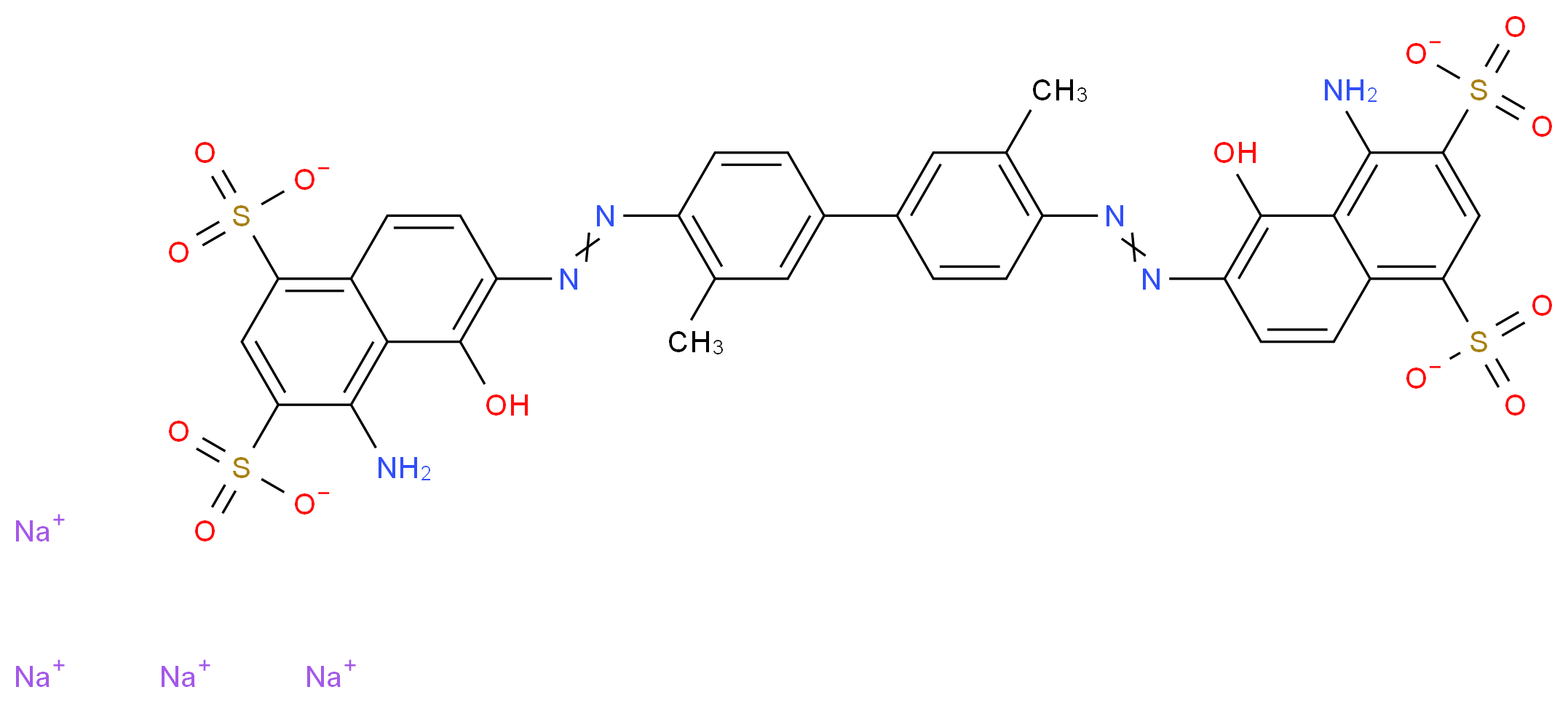 tetrasodium 4-amino-6-[(E)-2-(4-{4-[(E)-2-(8-amino-1-hydroxy-5,7-disulfonatonaphthalen-2-yl)diazen-1-yl]-3-methylphenyl}-2-methylphenyl)diazen-1-yl]-5-hydroxynaphthalene-1,3-disulfonate_分子结构_CAS_314-13-6