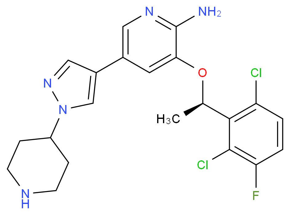 3-[(1R)-1-(2,6-dichloro-3-fluorophenyl)ethoxy]-5-[1-(piperidin-4-yl)-1H-pyrazol-4-yl]pyridin-2-amine_分子结构_CAS_877399-52-5