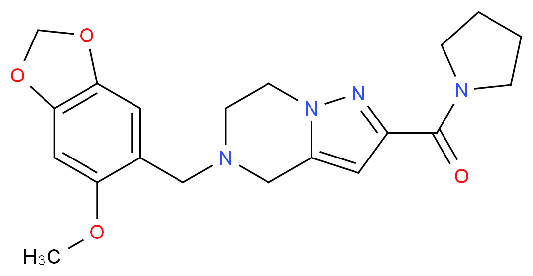 5-[(6-methoxy-1,3-benzodioxol-5-yl)methyl]-2-(pyrrolidin-1-ylcarbonyl)-4,5,6,7-tetrahydropyrazolo[1,5-a]pyrazine_分子结构_CAS_)