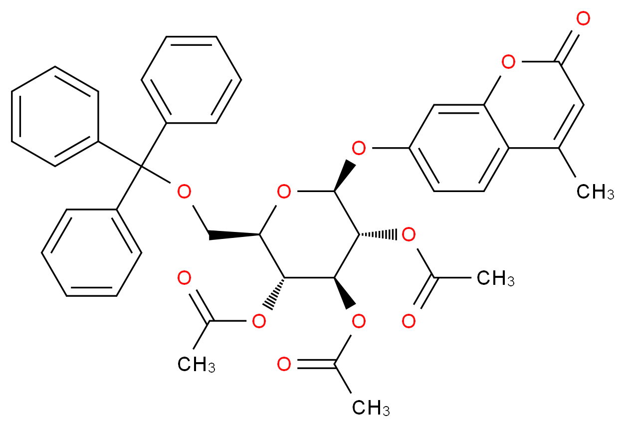 (2S,3R,4S,5R,6R)-3,5-bis(acetyloxy)-2-[(4-methyl-2-oxo-2H-chromen-7-yl)oxy]-6-[(triphenylmethoxy)methyl]oxan-4-yl acetate_分子结构_CAS_937018-35-4