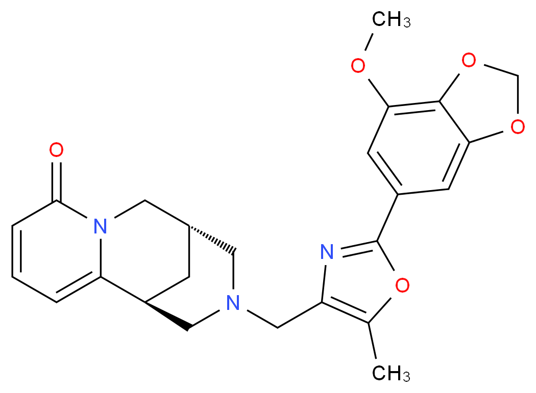 (1S,9S)-11-{[2-(7-methoxy-1,3-benzodioxol-5-yl)-5-methyl-1,3-oxazol-4-yl]methyl}-7,11-diazatricyclo[7.3.1.0~2,7~]trideca-2,4-dien-6-one_分子结构_CAS_)