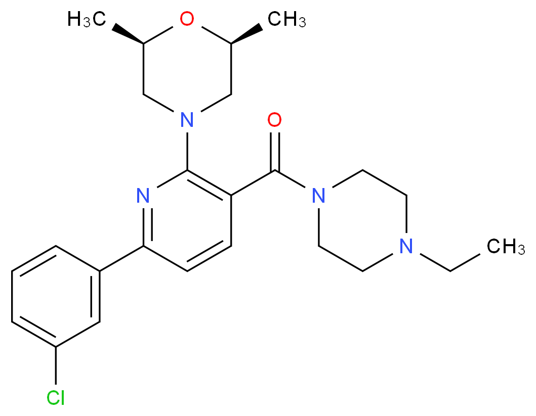 (2R*,6S*)-4-{6-(3-chlorophenyl)-3-[(4-ethyl-1-piperazinyl)carbonyl]-2-pyridinyl}-2,6-dimethylmorpholine_分子结构_CAS_)