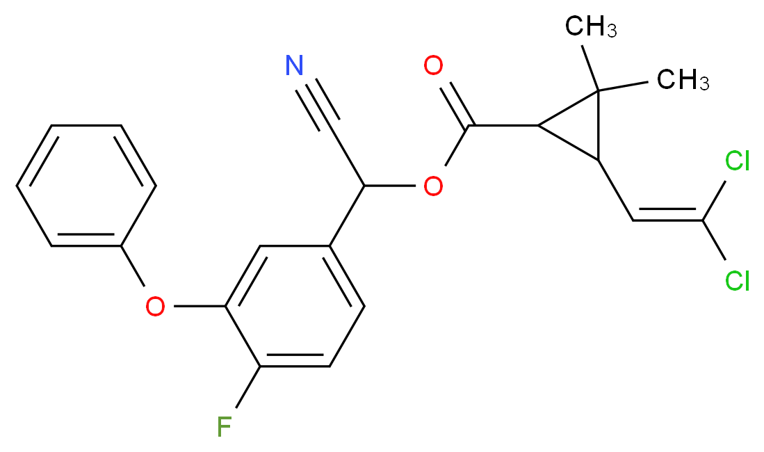 cyano(4-fluoro-3-phenoxyphenyl)methyl 3-(2,2-dichloroethenyl)-2,2-dimethylcyclopropane-1-carboxylate_分子结构_CAS_68359-37-5