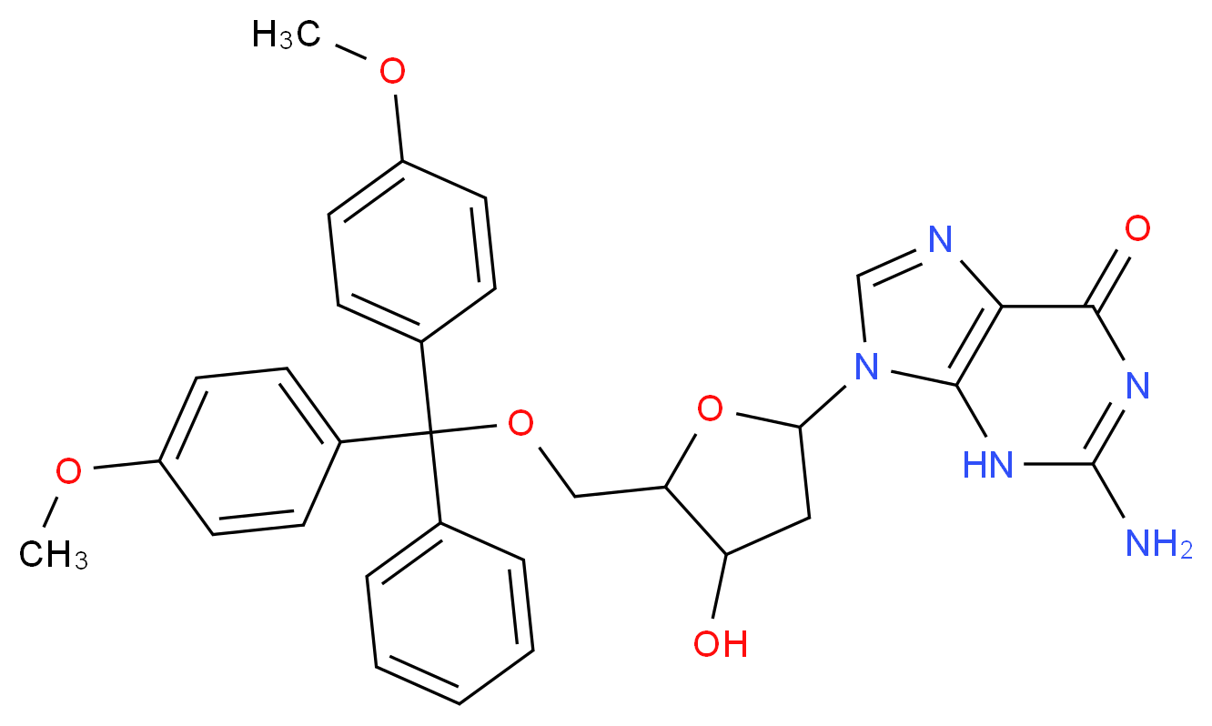 5′-O-(4,4′-Dimethoxytrityl)-2′-deoxyguanosine_分子结构_CAS_81144-43-6)