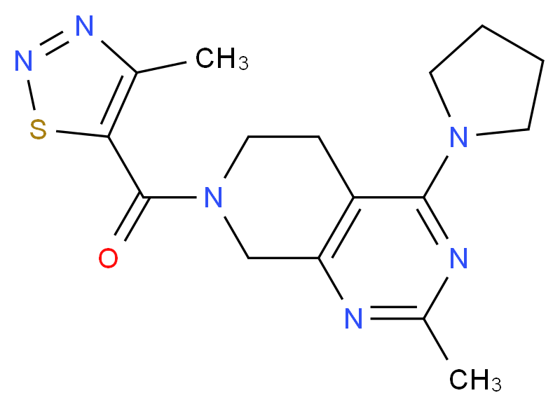 2-methyl-7-[(4-methyl-1,2,3-thiadiazol-5-yl)carbonyl]-4-pyrrolidin-1-yl-5,6,7,8-tetrahydropyrido[3,4-d]pyrimidine_分子结构_CAS_)