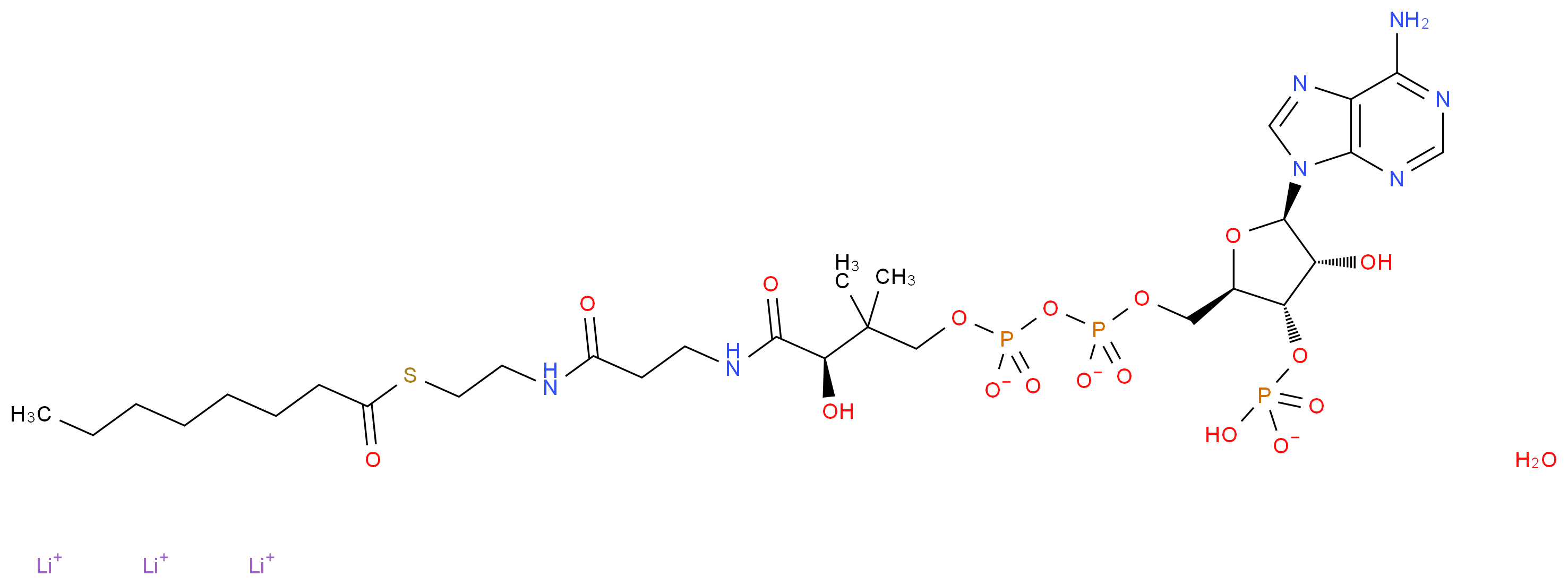 Octanoyl coenzyme A lithium salt hydrate_分子结构_CAS_324518-20-9(anhydrous))