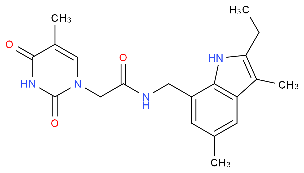 N-[(2-ethyl-3,5-dimethyl-1H-indol-7-yl)methyl]-2-(5-methyl-2,4-dioxo-3,4-dihydropyrimidin-1(2H)-yl)acetamide_分子结构_CAS_)