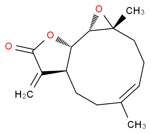 (1S,2S,4R,7E,11S)-4,8-dimethyl-12-methylidene-3,14-dioxatricyclo[9.3.0.0<sup>2</sup>,<sup>4</sup>]tetradec-7-en-13-one_分子结构_CAS_20554-84-1