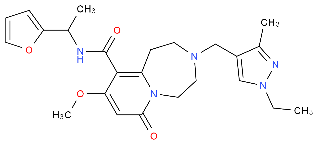 3-[(1-ethyl-3-methyl-1H-pyrazol-4-yl)methyl]-N-[1-(2-furyl)ethyl]-9-methoxy-7-oxo-1,2,3,4,5,7-hexahydropyrido[1,2-d][1,4]diazepine-10-carboxamide_分子结构_CAS_)