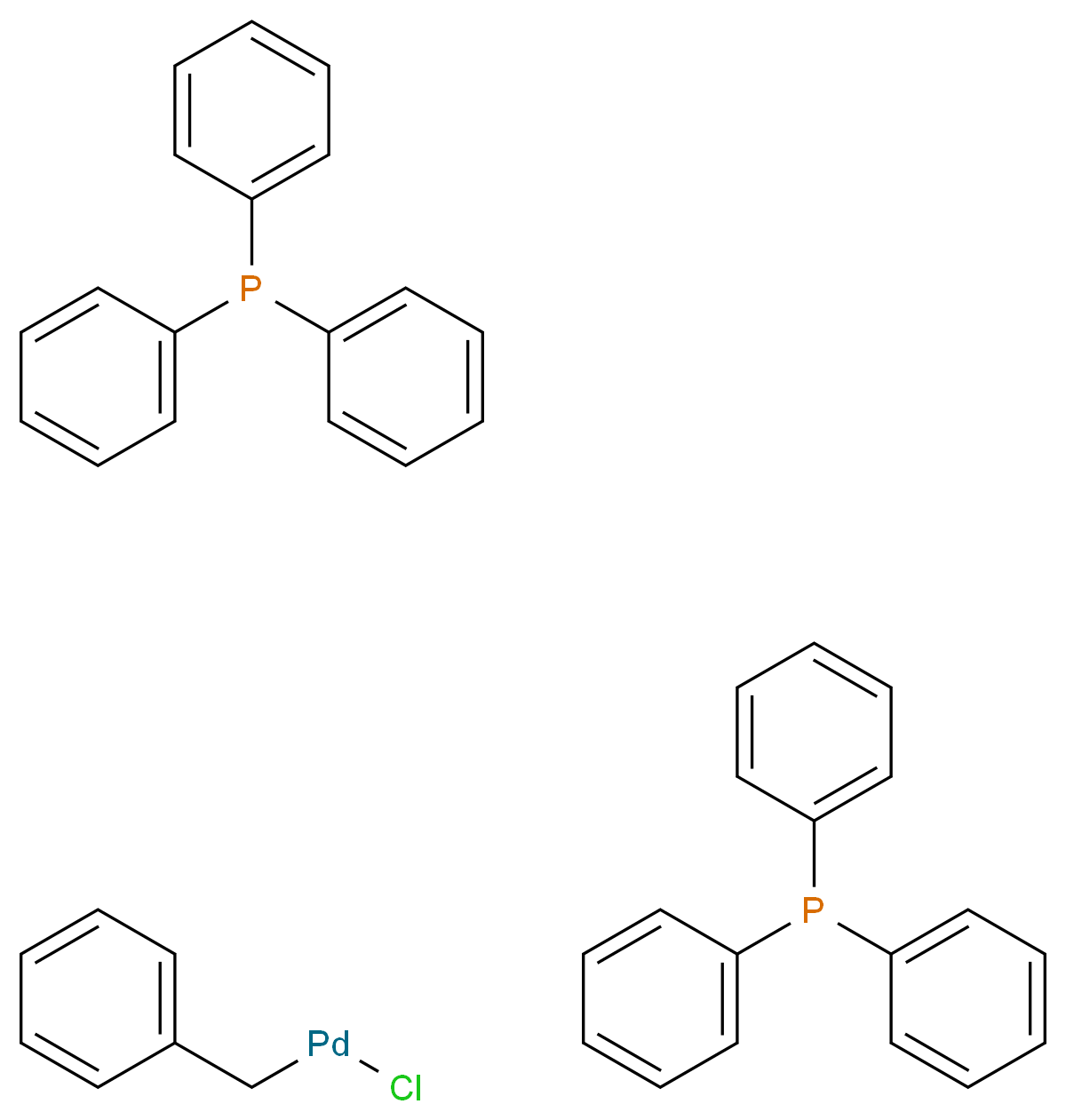 benzyl(chloro)palladium; bis(triphenylphosphane)_分子结构_CAS_22784-59-4