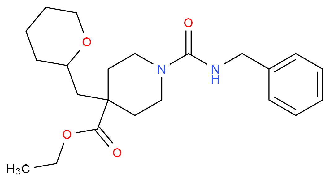 ethyl 1-[(benzylamino)carbonyl]-4-(tetrahydro-2H-pyran-2-ylmethyl)-4-piperidinecarboxylate_分子结构_CAS_)
