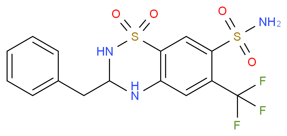 3-benzyl-1,1-dioxo-6-(trifluoromethyl)-3,4-dihydro-2H-1$l^{6},2,4-benzothiadiazine-7-sulfonamide_分子结构_CAS_73-48-3