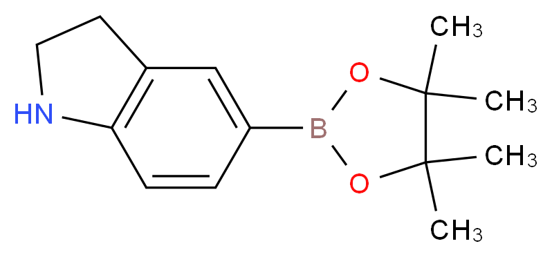 5-(4,4,5,5-Tetramethyl-1,3,2-dioxaborolan-2-yl)indoline_分子结构_CAS_1062174-44-0)