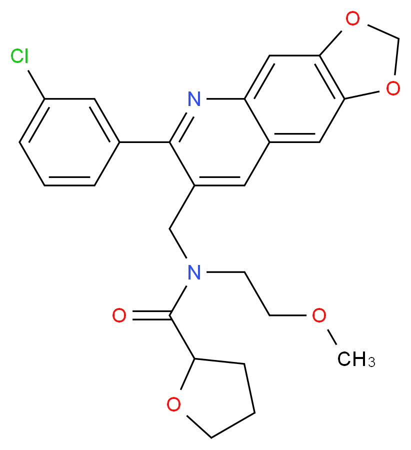 N-{[6-(3-chlorophenyl)[1,3]dioxolo[4,5-g]quinolin-7-yl]methyl}-N-(2-methoxyethyl)tetrahydro-2-furancarboxamide_分子结构_CAS_)