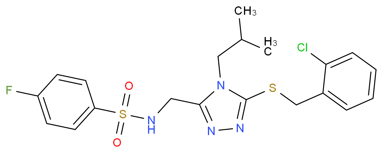 N-({5-[(2-chlorobenzyl)thio]-4-isobutyl-4H-1,2,4-triazol-3-yl}methyl)-4-fluorobenzenesulfonamide_分子结构_CAS_)