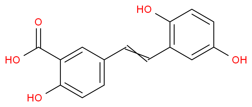 trans-1-(3'-Carboxy-4'-hydroxyphenyl)-2-(2,5-dihydroxyphenyl)ethene_分子结构_CAS_150258-63-2)