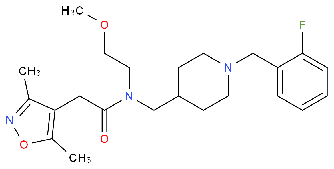 2-(3,5-dimethyl-4-isoxazolyl)-N-{[1-(2-fluorobenzyl)-4-piperidinyl]methyl}-N-(2-methoxyethyl)acetamide_分子结构_CAS_)