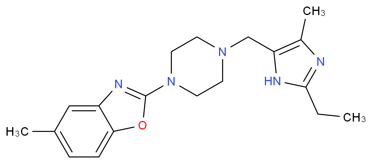 2-{4-[(2-ethyl-4-methyl-1H-imidazol-5-yl)methyl]piperazin-1-yl}-5-methyl-1,3-benzoxazole_分子结构_CAS_)