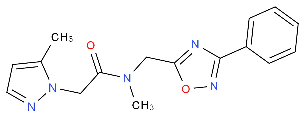 N-methyl-2-(5-methyl-1H-pyrazol-1-yl)-N-[(3-phenyl-1,2,4-oxadiazol-5-yl)methyl]acetamide_分子结构_CAS_)