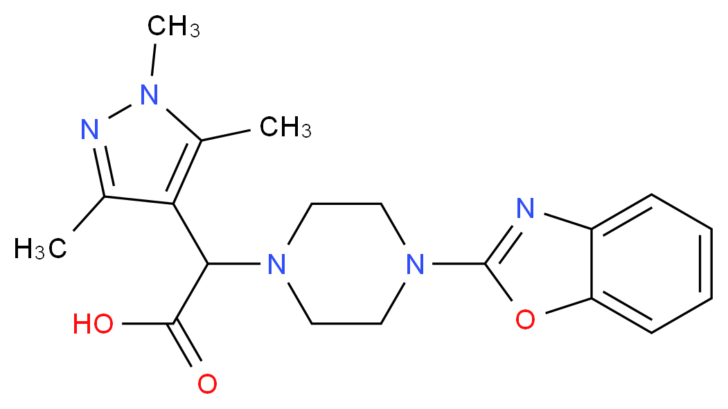 [4-(1,3-benzoxazol-2-yl)piperazin-1-yl](1,3,5-trimethyl-1H-pyrazol-4-yl)acetic acid_分子结构_CAS_)