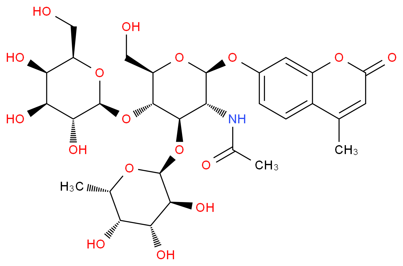 N-[(2S,3R,4R,5S,6R)-6-(hydroxymethyl)-2-[(4-methyl-2-oxo-2H-chromen-7-yl)oxy]-5-{[(2S,3R,4S,5R,6R)-3,4,5-trihydroxy-6-(hydroxymethyl)oxan-2-yl]oxy}-4-{[(2S,3S,4R,5S,6S)-3,4,5-trihydroxy-6-methyloxan-2-yl]oxy}oxan-3-yl]acetamide_分子结构_CAS_359436-57-0