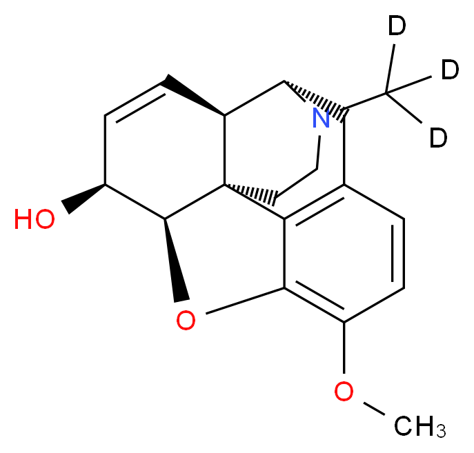 (1S,5S,13R,14S,17R)-10-methoxy-4-(<sup>2</sup>H<sub>3</sub>)methyl-12-oxa-4-azapentacyclo[9.6.1.0<sup>1</sup>,<sup>1</sup><sup>3</sup>.0<sup>5</sup>,<sup>1</sup><sup>7</sup>.0<sup>7</sup>,<sup>1</sup><sup>8</sup>]octadeca-7(18),8,10,15-tetraen-14-ol_分子结构_CAS_70420-71-2