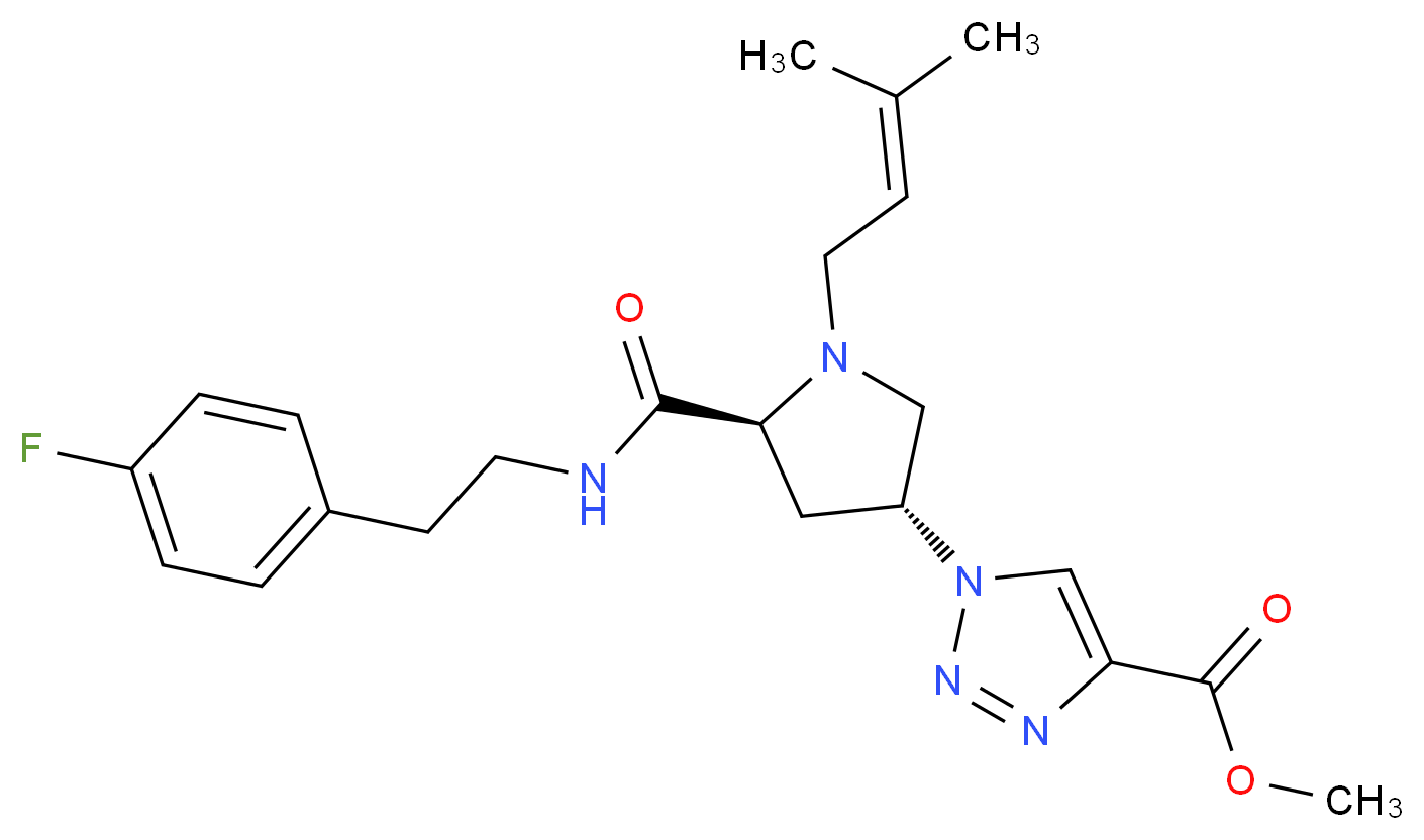 methyl 1-[(3R,5S)-5-({[2-(4-fluorophenyl)ethyl]amino}carbonyl)-1-(3-methyl-2-buten-1-yl)-3-pyrrolidinyl]-1H-1,2,3-triazole-4-carboxylate_分子结构_CAS_)