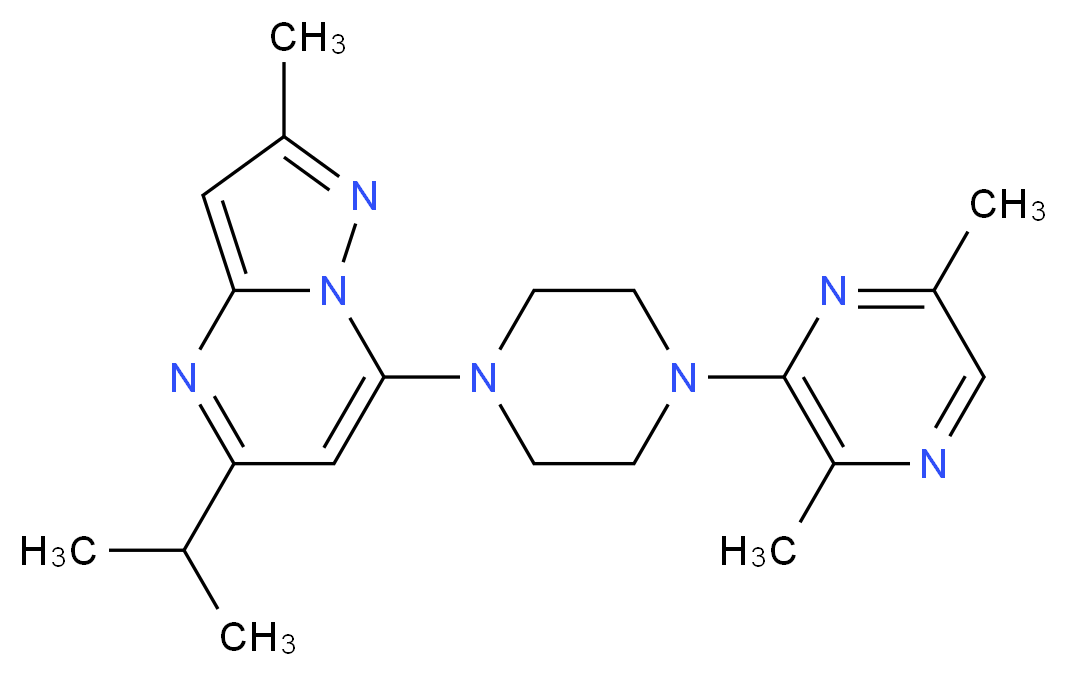7-[4-(3,6-dimethyl-2-pyrazinyl)-1-piperazinyl]-5-isopropyl-2-methylpyrazolo[1,5-a]pyrimidine_分子结构_CAS_)