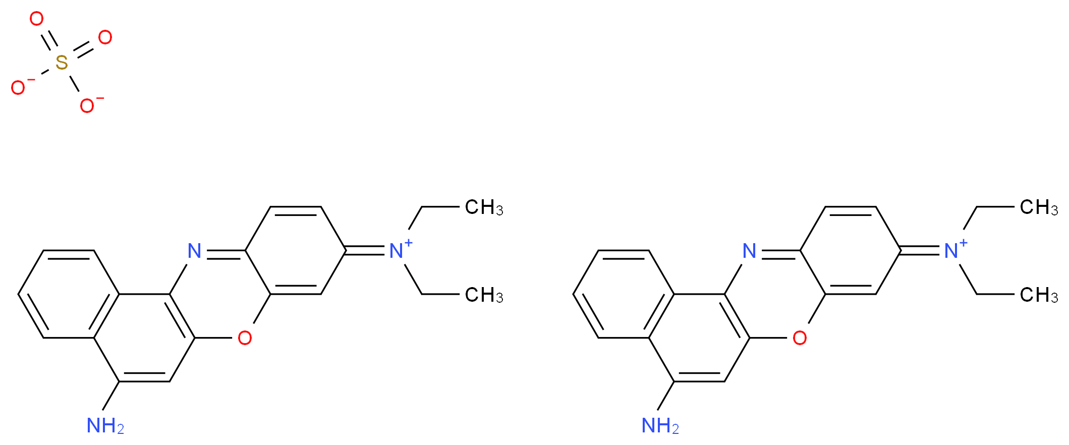 bis(12-amino-N,N-diethyl-8H-10-oxa-5-azatetraphen-8-iminium) sulfate_分子结构_CAS_3625-57-8