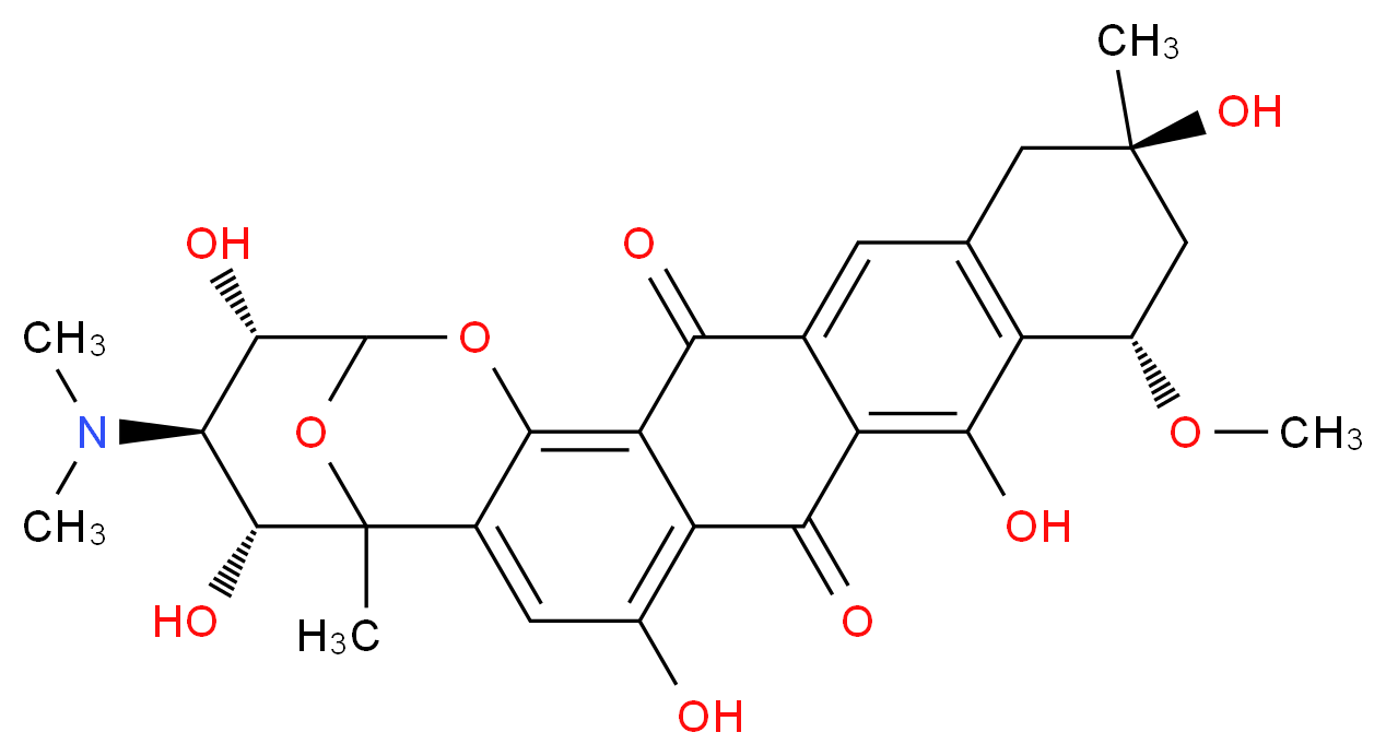 (10S,12R,22S,23R,24R)-23-(dimethylamino)-4,8,12,22,24-pentahydroxy-10-methoxy-1,12-dimethyl-20,25-dioxahexacyclo[19.3.1.0<sup>2</sup>,<sup>1</sup><sup>9</sup>.0<sup>5</sup>,<sup>1</sup><sup>8</sup>.0<sup>7</sup>,<sup>1</sup><sup>6</sup>.0<sup>9</sup>,<sup>1</sup><sup>4</sup>]pentacosa-2,4,7,9(14),15,18-hexaene-6,17-dione_分子结构_CAS_71628-96-1