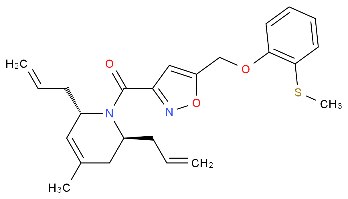 (2S*,6S*)-2,6-diallyl-4-methyl-1-[(5-{[2-(methylthio)phenoxy]methyl}-3-isoxazolyl)carbonyl]-1,2,3,6-tetrahydropyridine_分子结构_CAS_)