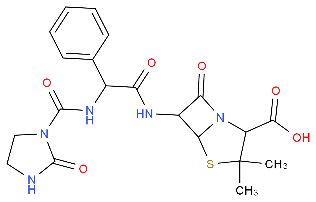 3,3-dimethyl-7-oxo-6-(((((2-oxoimidazolidin-1-yl)carbonyl)amino)phenylacetyl)amino)-4-thia-1-azabicyclo(3.2.0)heptane-2-carboxylic acid_分子结构_CAS_37091-66-0)