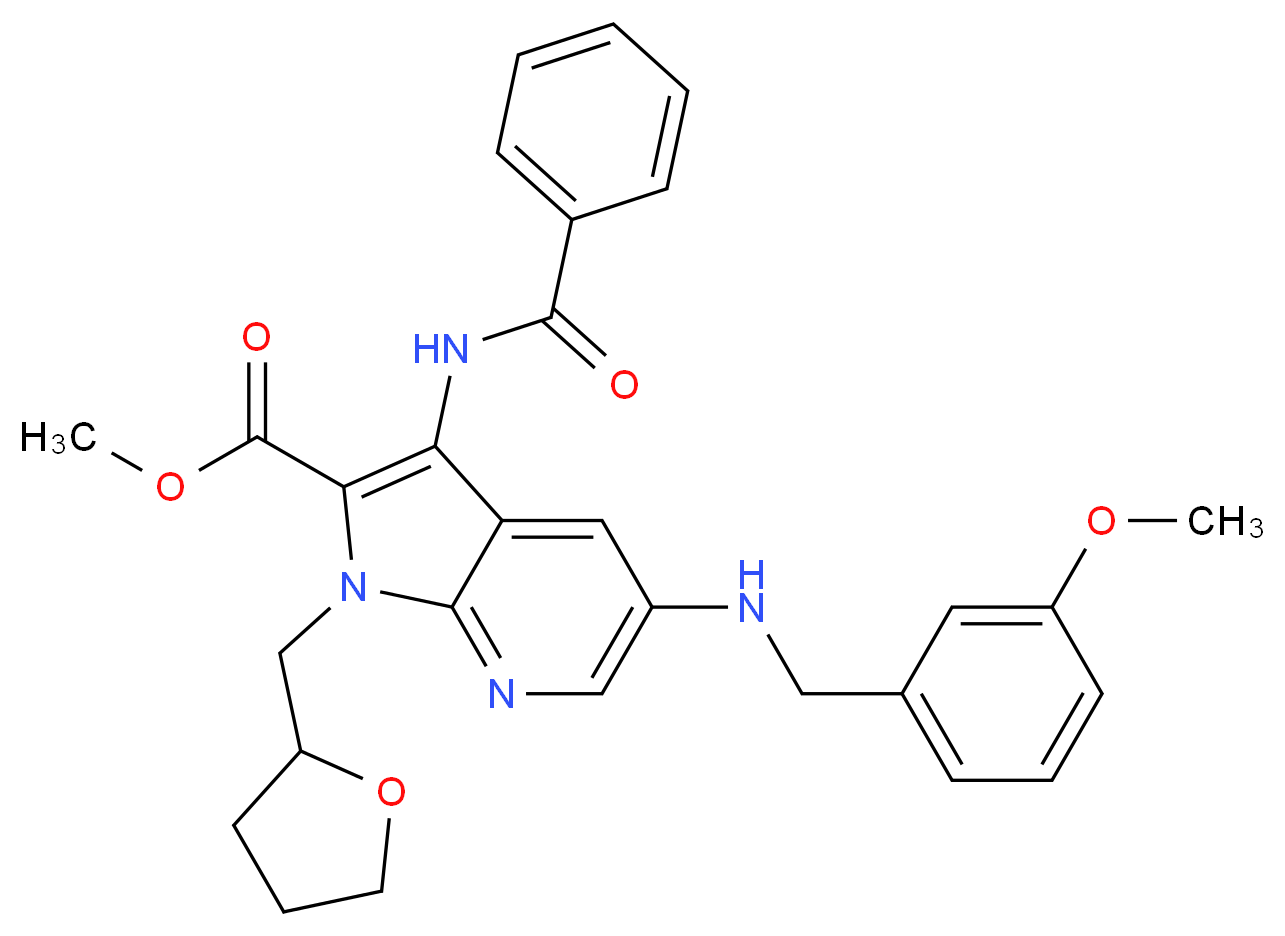 methyl 3-(benzoylamino)-5-[(3-methoxybenzyl)amino]-1-(tetrahydro-2-furanylmethyl)-1H-pyrrolo[2,3-b]pyridine-2-carboxylate_分子结构_CAS_)