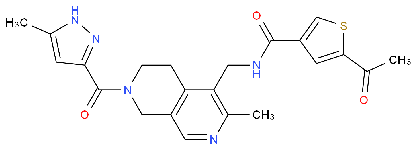 5-acetyl-N-({3-methyl-7-[(5-methyl-1H-pyrazol-3-yl)carbonyl]-5,6,7,8-tetrahydro-2,7-naphthyridin-4-yl}methyl)-3-thiophenecarboxamide_分子结构_CAS_)