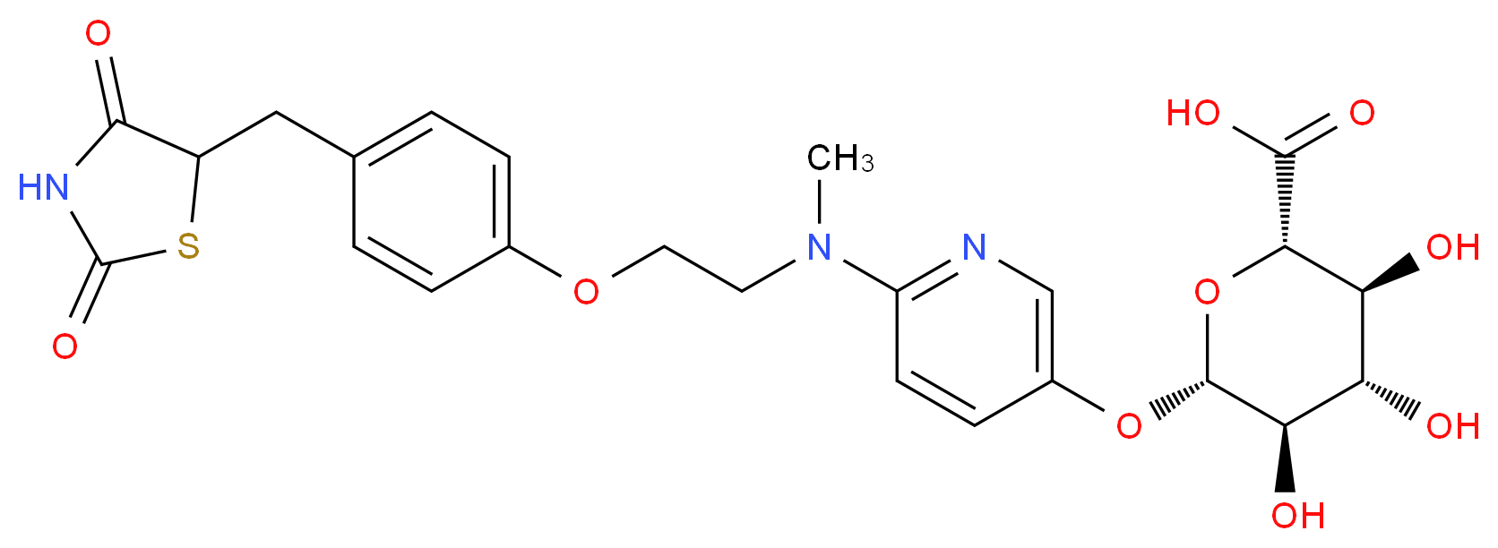 (2S,3S,4S,5R,6S)-6-({6-[(2-{4-[(2,4-dioxo-1,3-thiazolidin-5-yl)methyl]phenoxy}ethyl)(methyl)amino]pyridin-3-yl}oxy)-3,4,5-trihydroxyoxane-2-carboxylic acid_分子结构_CAS_288853-59-8