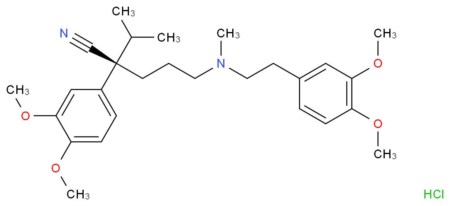 (2R)-2-(3,4-dimethoxyphenyl)-5-{[2-(3,4-dimethoxyphenyl)ethyl](methyl)amino}-2-(propan-2-yl)pentanenitrile hydrochloride_分子结构_CAS_38176-02-2