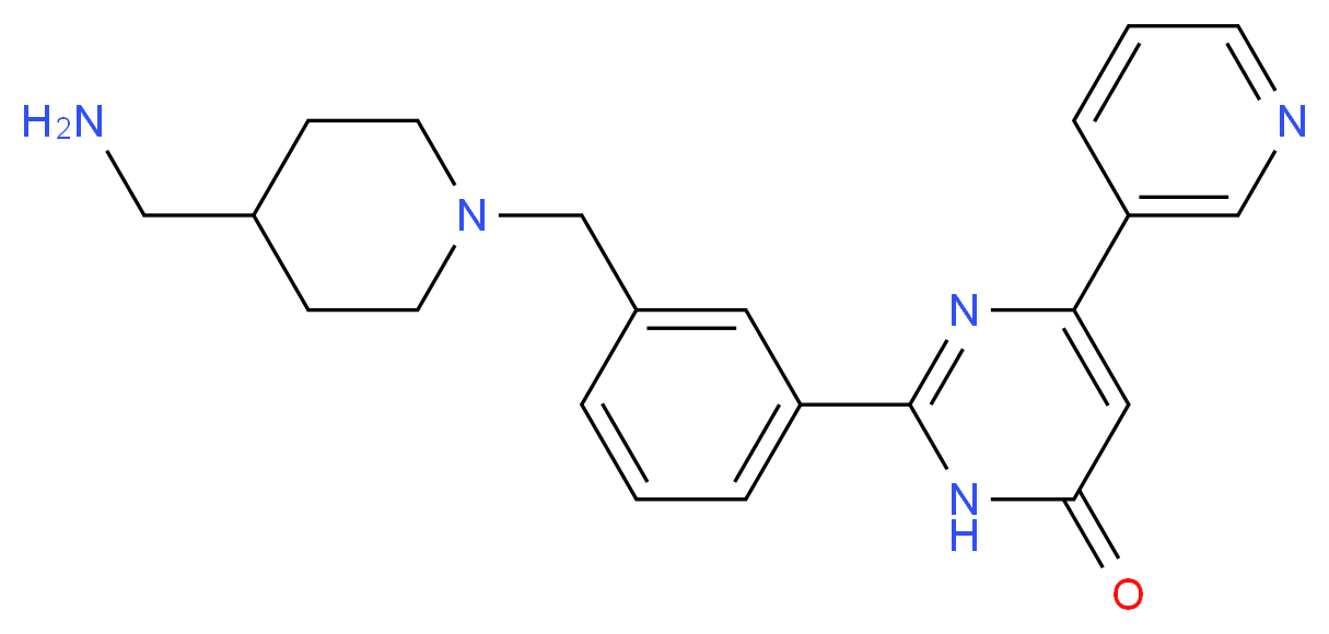 2-(3-{[4-(aminomethyl)piperidin-1-yl]methyl}phenyl)-6-pyridin-3-ylpyrimidin-4(3H)-one_分子结构_CAS_)