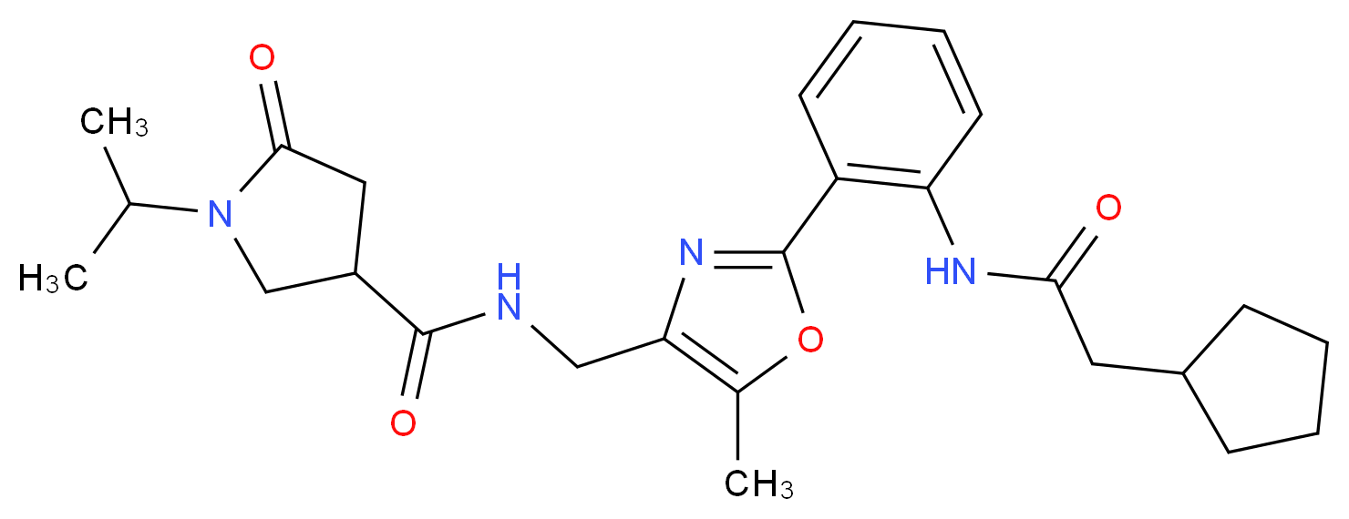 N-[(2-{2-[(cyclopentylacetyl)amino]phenyl}-5-methyl-1,3-oxazol-4-yl)methyl]-1-isopropyl-5-oxo-3-pyrrolidinecarboxamide_分子结构_CAS_)