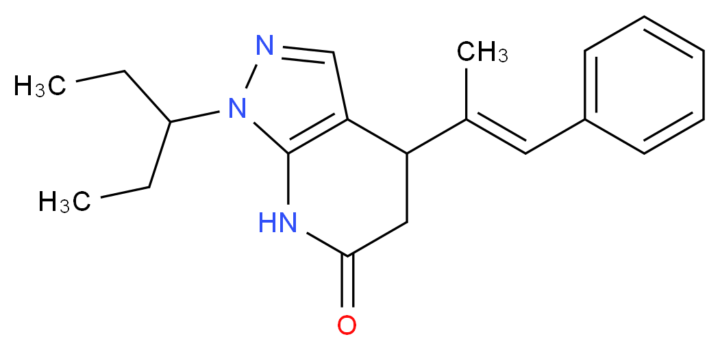 1-(1-ethylpropyl)-4-[(E)-1-methyl-2-phenylvinyl]-1,4,5,7-tetrahydro-6H-pyrazolo[3,4-b]pyridin-6-one_分子结构_CAS_)